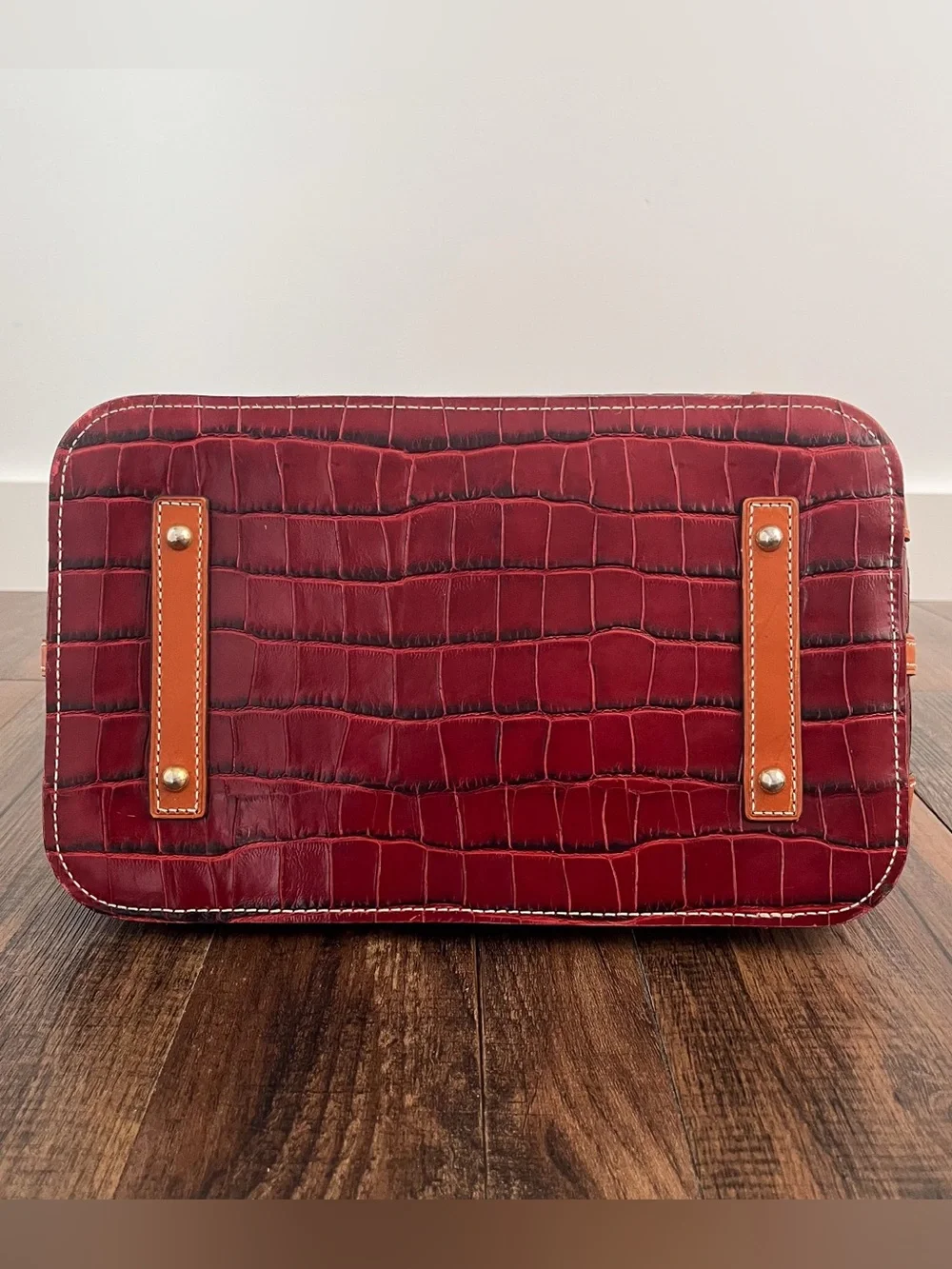 Dooney & Bourke Croc Embossed Leather Satchel Bag Dual Handle Long Strap 3C968